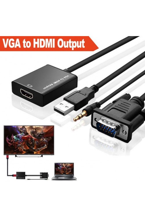 Vga To Hdmi Çevirici Dönüştürücü Adaptör Kablo Ucu Çevirici